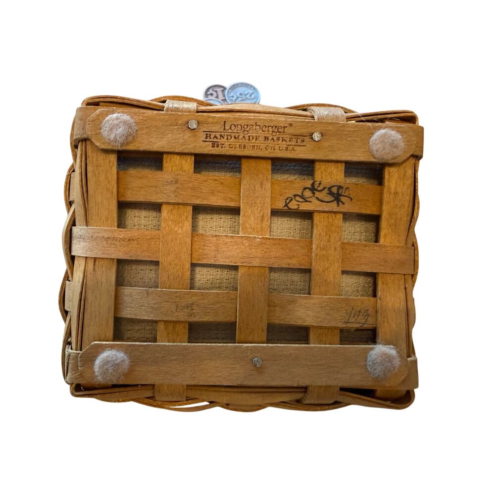Longaberger 2002 Fathers Day Pocket Change Basket Leather Trim Lid EUC - Picture 5 of 5